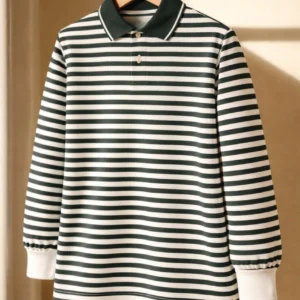 MACK JONNEY Men Striped Polo Neck Cotton Blend Green T-Shirt
